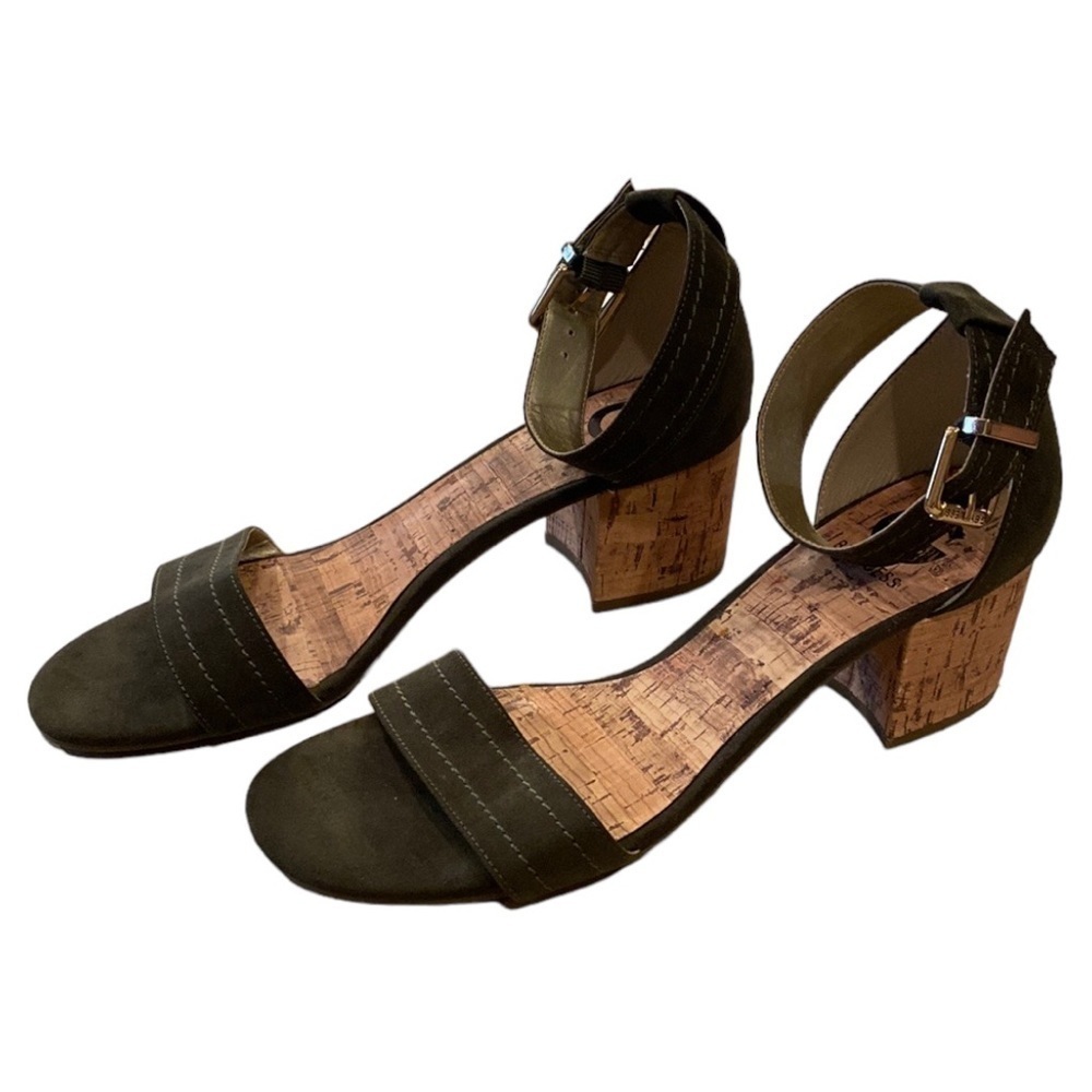 GUESS Suede Green Cork Heels- size 9.5